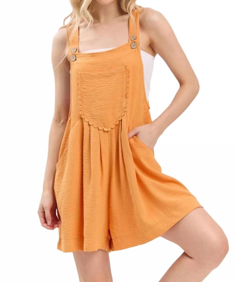 NEW SEWN AND SEEN scallop pocket romper in orange